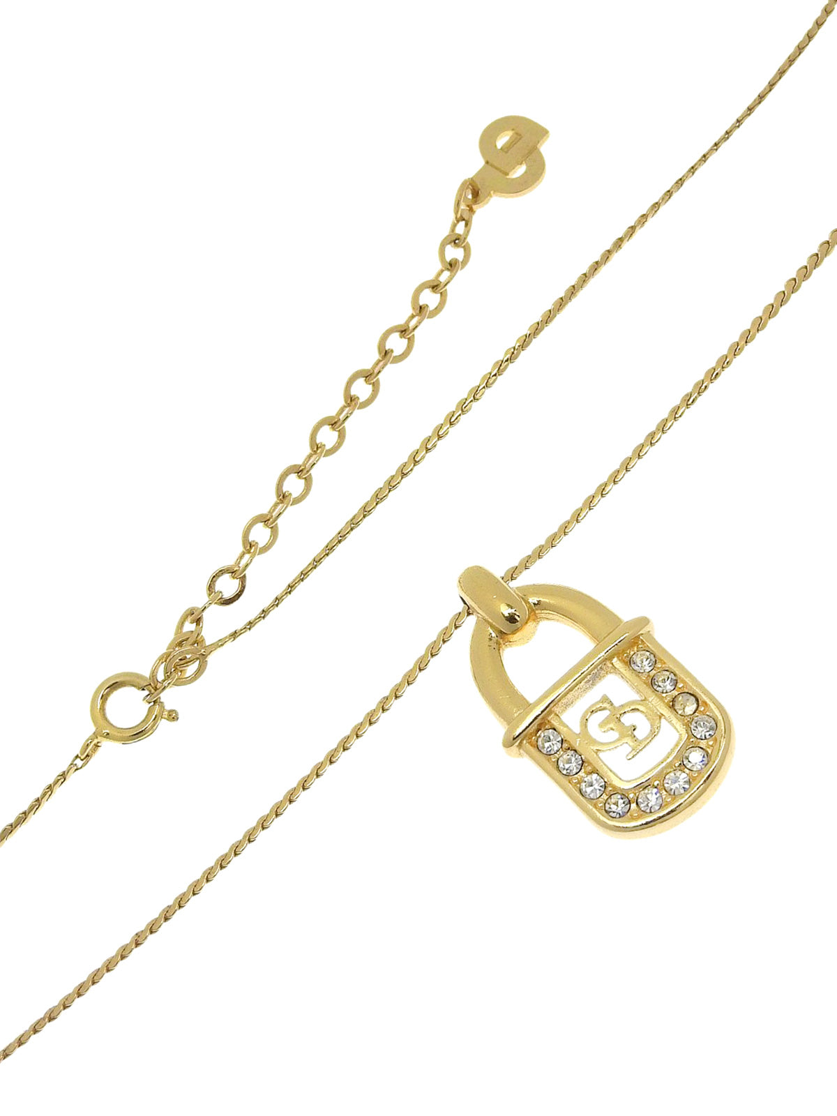 ラインストーンロゴパドロックモチーフネックレス ゴールド