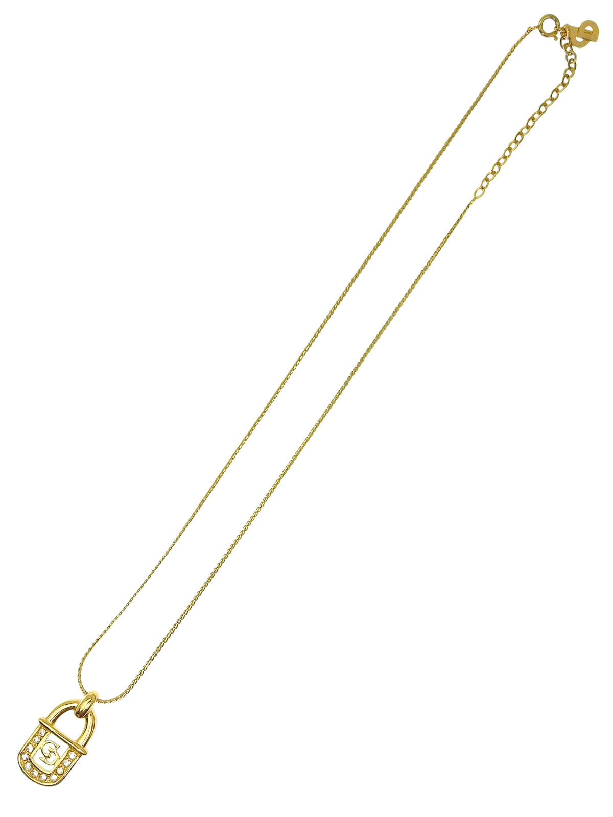 ラインストーンロゴパドロックモチーフネックレス ゴールド