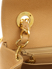 Around 2005 Made Caviar Skin V-Stitch CC Turnlock Chain Bag Beige