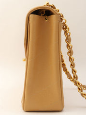 Around 2005 Made Caviar Skin V-Stitch CC Turnlock Chain Bag Beige