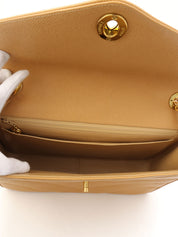 Around 2005 Made Caviar Skin V-Stitch CC Turnlock Chain Bag Beige