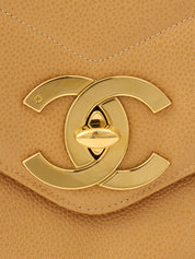 Around 2005 Made Caviar Skin V-Stitch CC Turnlock Chain Bag Beige