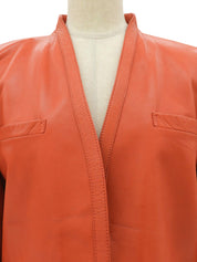 レザーノーカラーショートジャケット オレンジ
