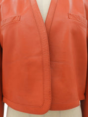 レザーノーカラーショートジャケット オレンジ