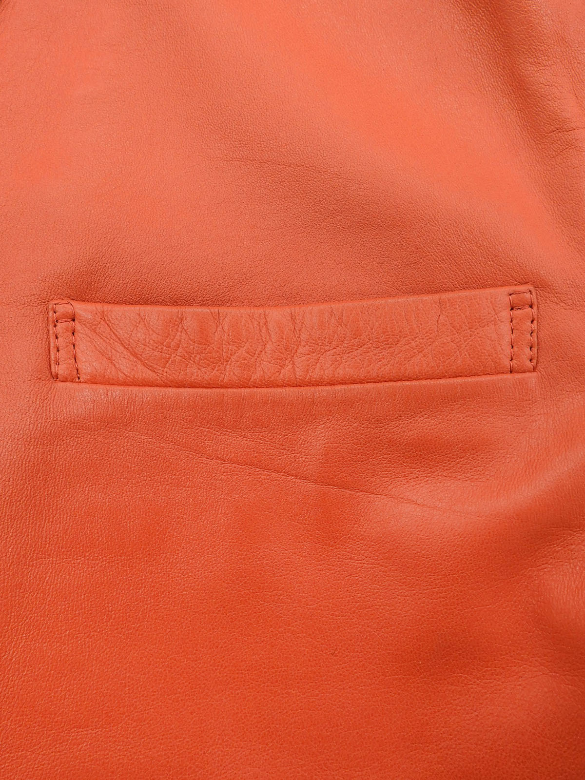 レザーノーカラーショートジャケット オレンジ