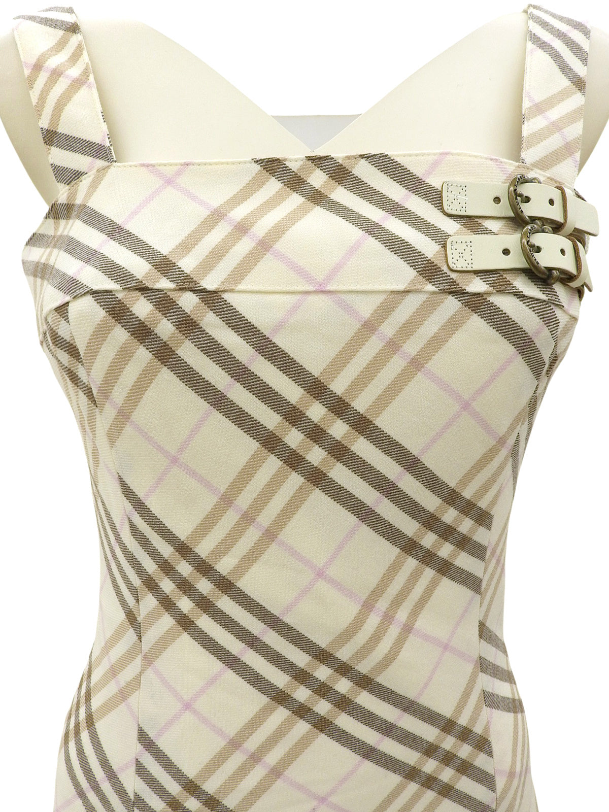Nova 格纹图案吊带连衣裙，象牙色/多色