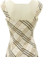 Nova 格纹图案吊带连衣裙，象牙色/多色