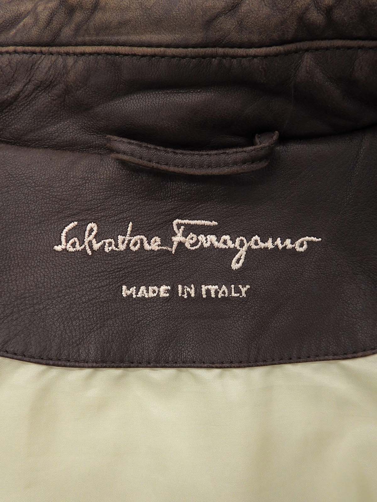 米色/棕色绗缝 Gancini 拉链外套