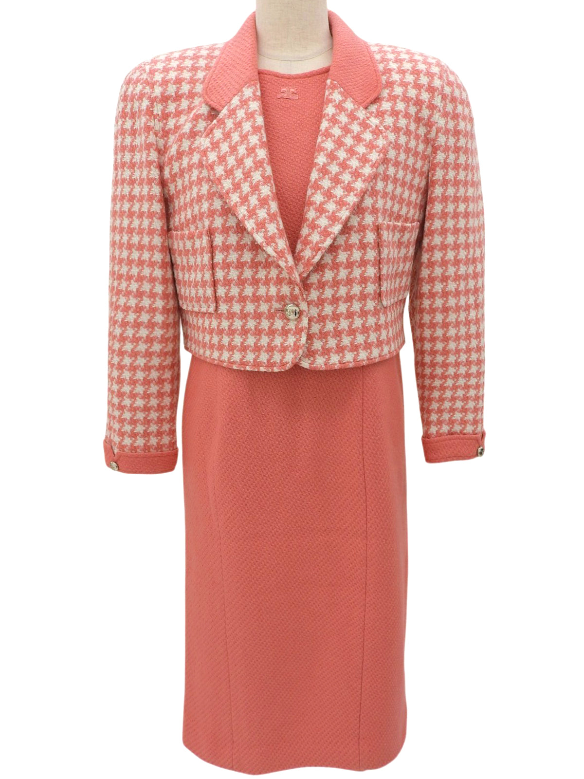 ウールワンピースセットアップ サーモンピンク/ホワイト