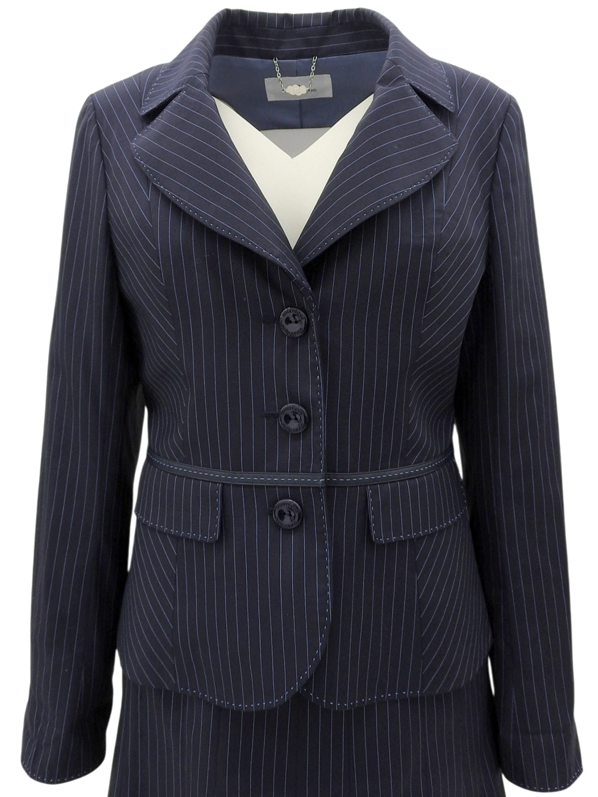 海军蓝/浅蓝色条纹图案Logo纽扣套装