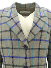 Checked Pattern Logo Button Jacket #M Grey/Multi