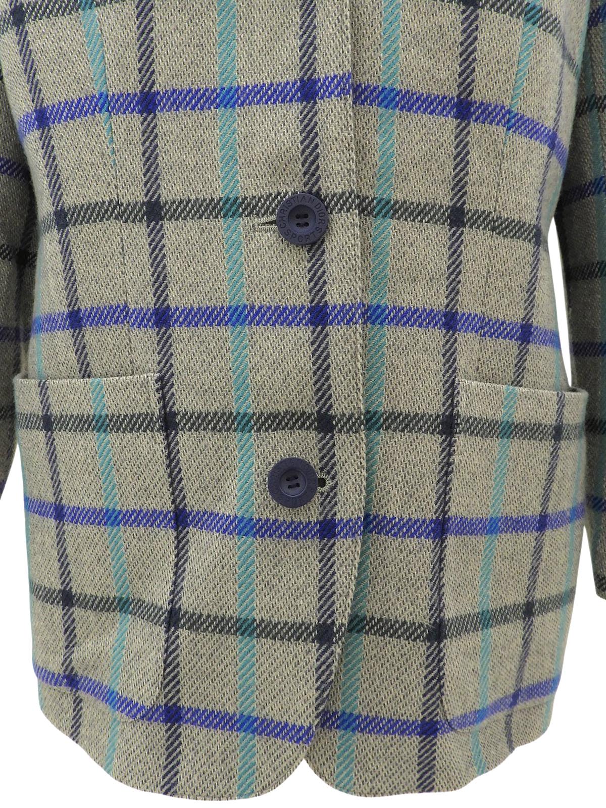 Checked Pattern Logo Button Jacket #M Grey/Multi