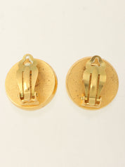 1995 Pearl Round Logo Earrings - Gold