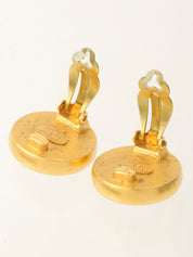 1995 Pearl Round Logo Earrings - Gold
