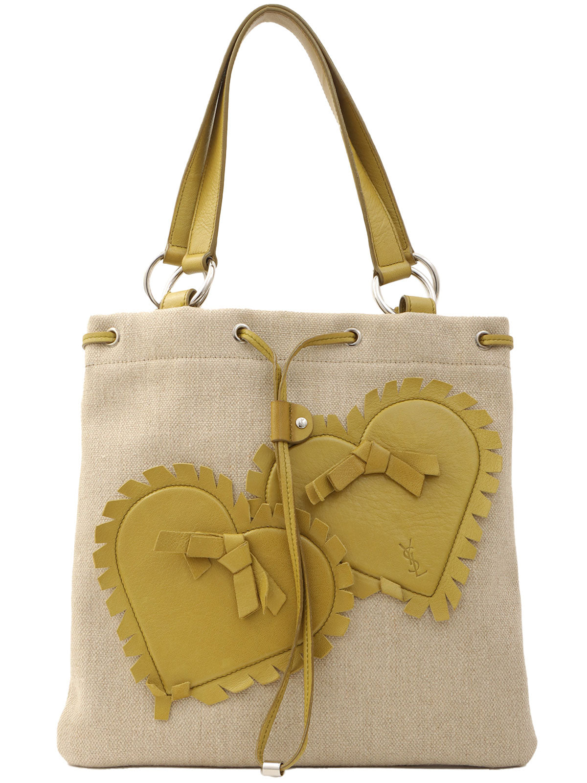 Logo Heart Motif Tote Bag Beige/Lime Green