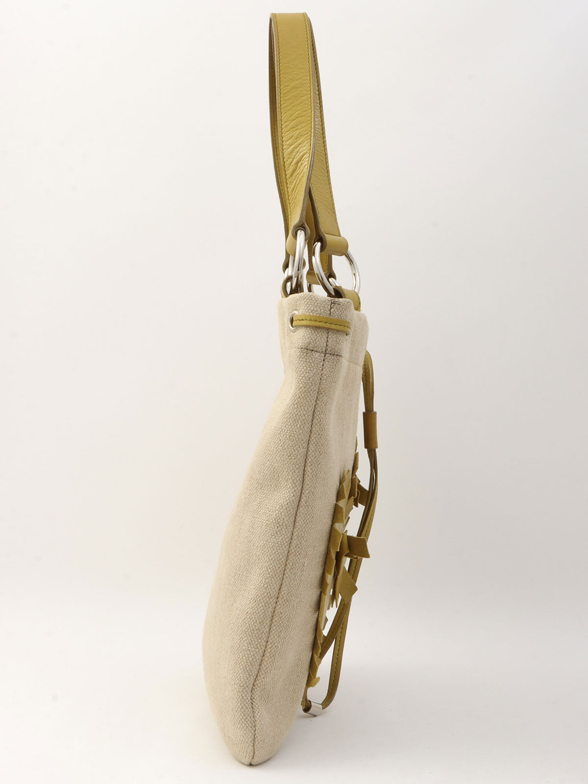 Logo Heart Motif Tote Bag Beige/Lime Green
