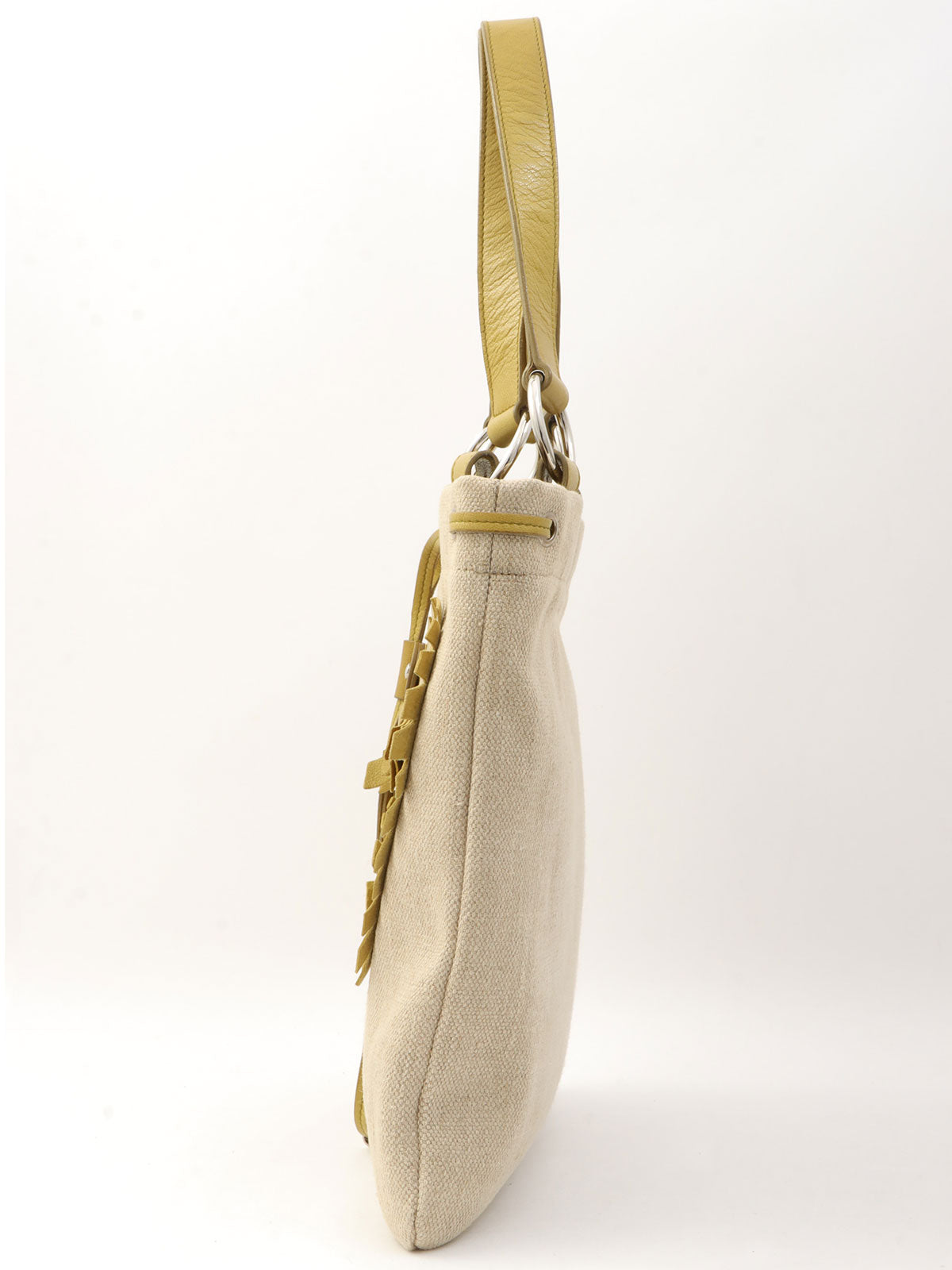 Logo Heart Motif Tote Bag Beige/Lime Green
