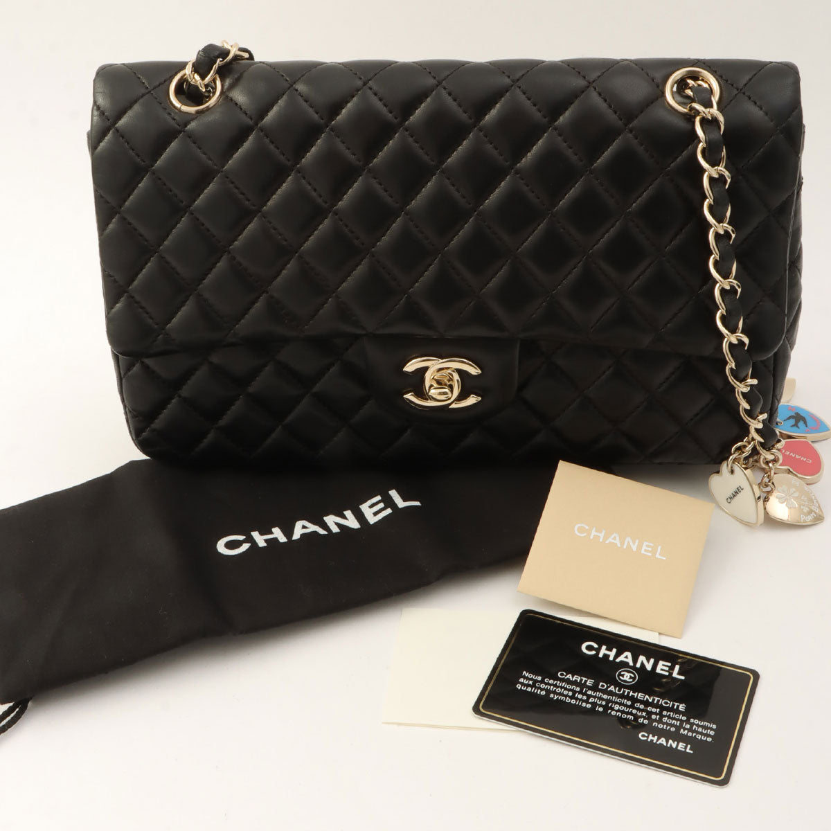Around 2008 Made Heart Charm Classic Flap Chain Bag Black