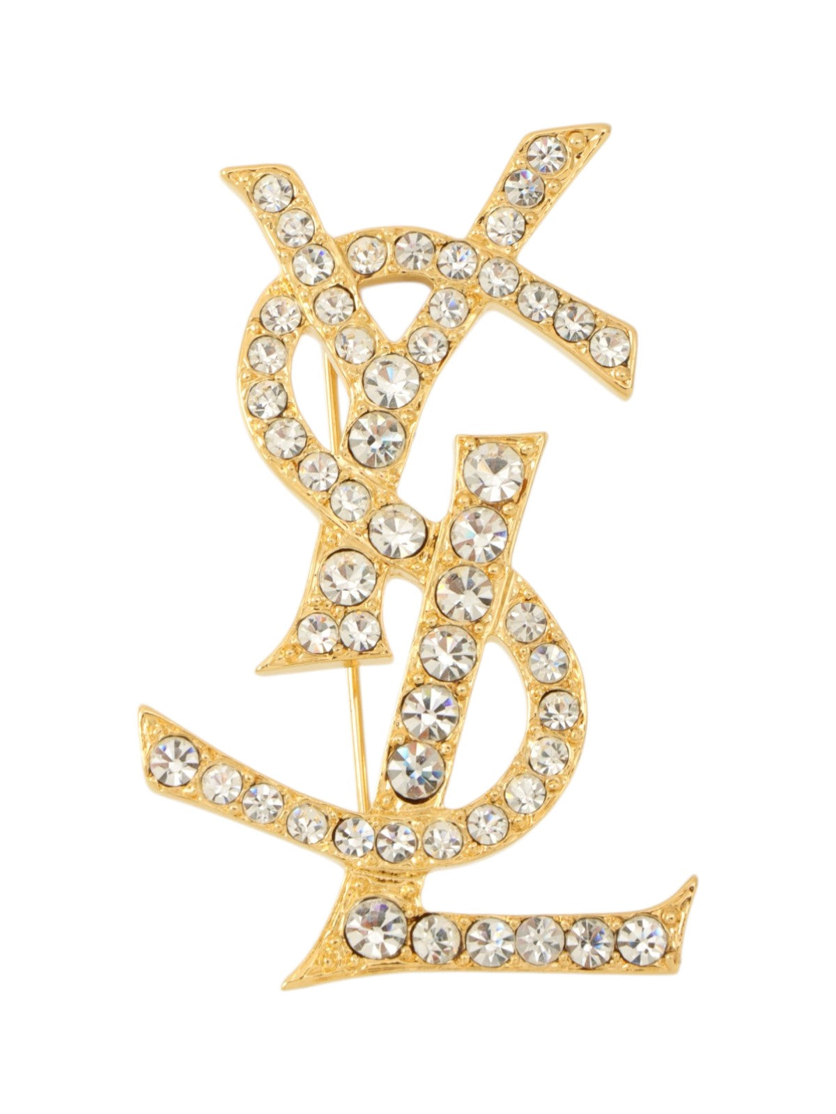 Rhinestone Logo Brooch Gold
