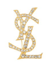 Rhinestone Logo Brooch Gold