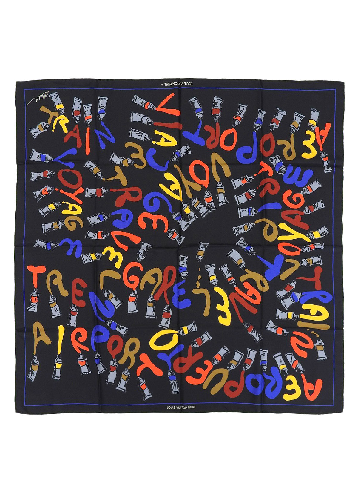 シルク絵の具モチーフスカーフ ブラック/マルチ