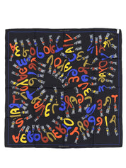 シルク絵の具モチーフスカーフ ブラック/マルチ