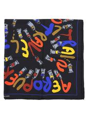 シルク絵の具モチーフスカーフ ブラック/マルチ
