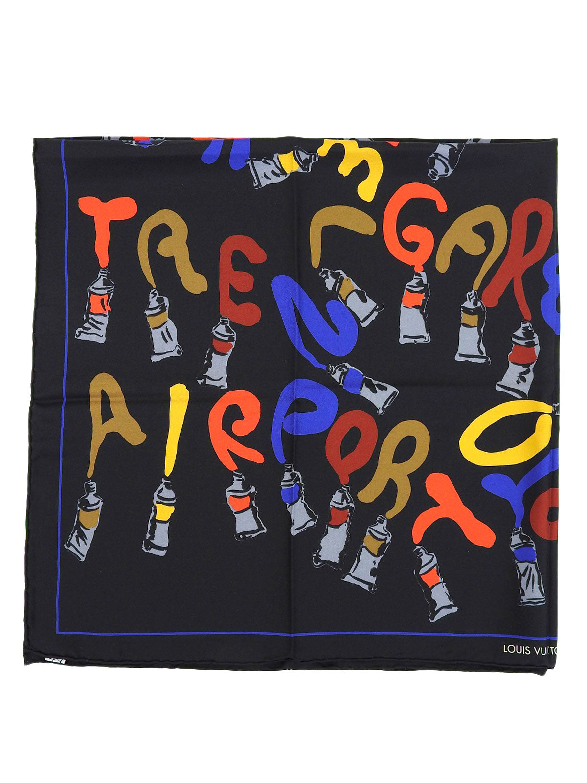 シルク絵の具モチーフスカーフ ブラック/マルチ