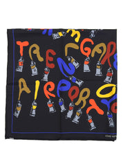 シルク絵の具モチーフスカーフ ブラック/マルチ