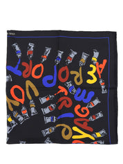 シルク絵の具モチーフスカーフ ブラック/マルチ