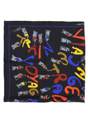 シルク絵の具モチーフスカーフ ブラック/マルチ