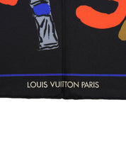 シルク絵の具モチーフスカーフ ブラック/マルチ