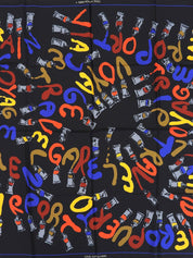 シルク絵の具モチーフスカーフ ブラック/マルチ