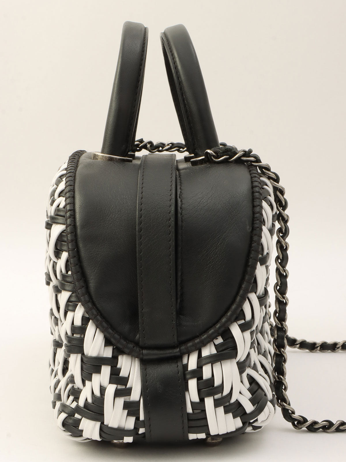 Bowling bag with CC mark plate and braiding, Black/White, made around 2015