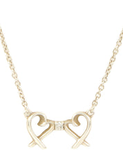 925ラインストーンダブルラビングハートネックレス シルバー