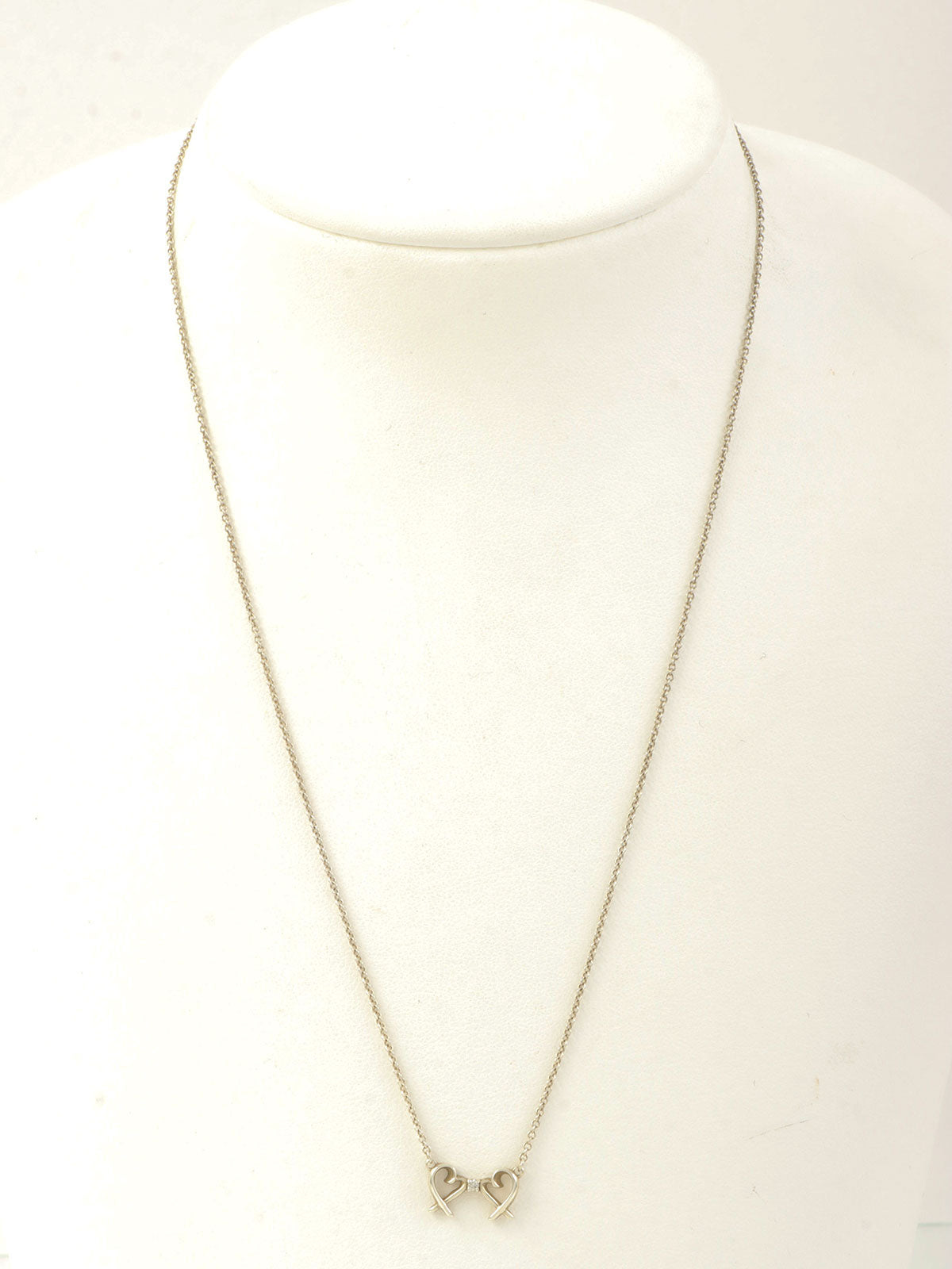 925ラインストーンダブルラビングハートネックレス シルバー