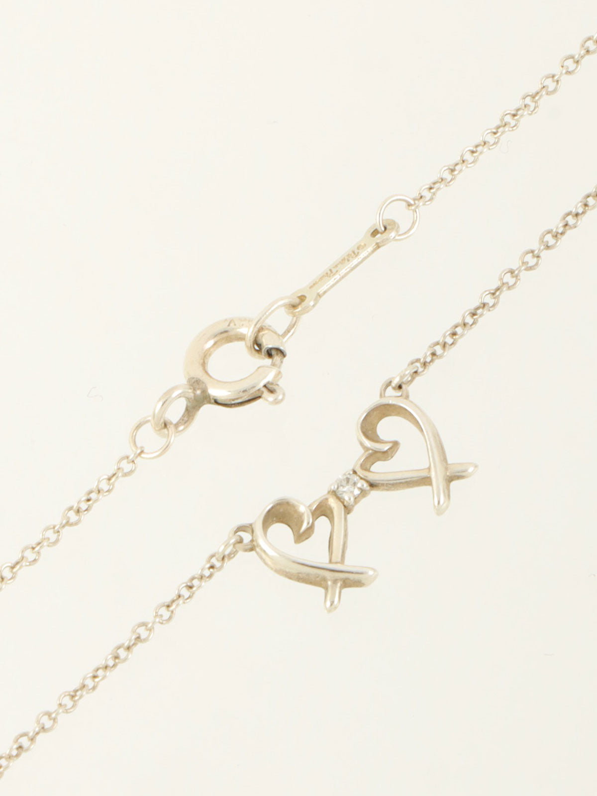 925ラインストーンダブルラビングハートネックレス シルバー