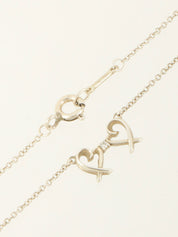 925ラインストーンダブルラビングハートネックレス シルバー