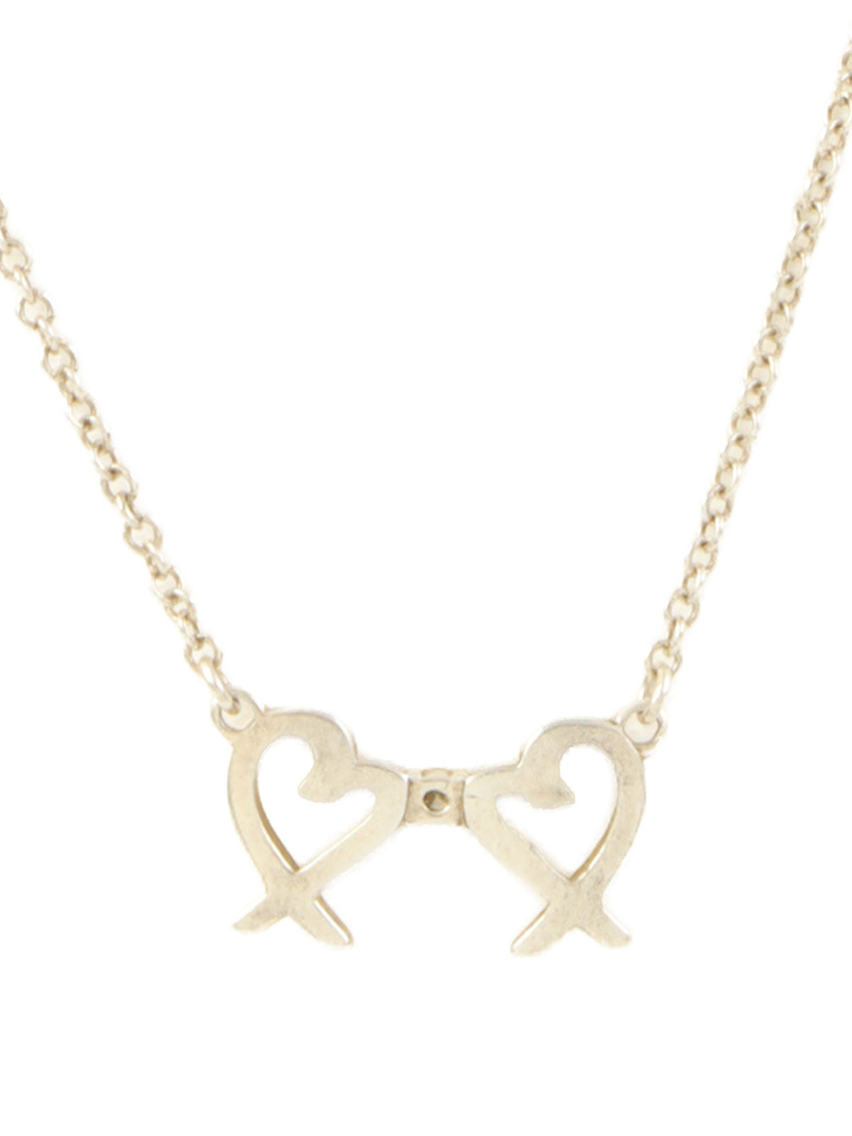 925ラインストーンダブルラビングハートネックレス シルバー