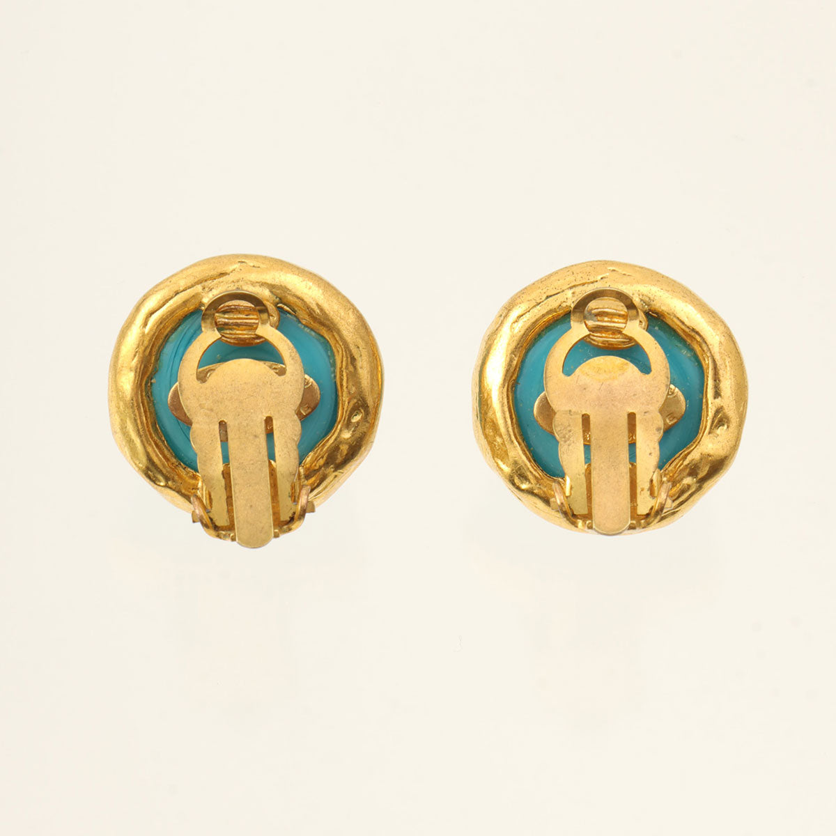 1993 Color Stone Round CC Mark Earrings Turquoise/Gold