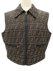 FFズッカパターンジップアップベスト ブラウン/ブラック