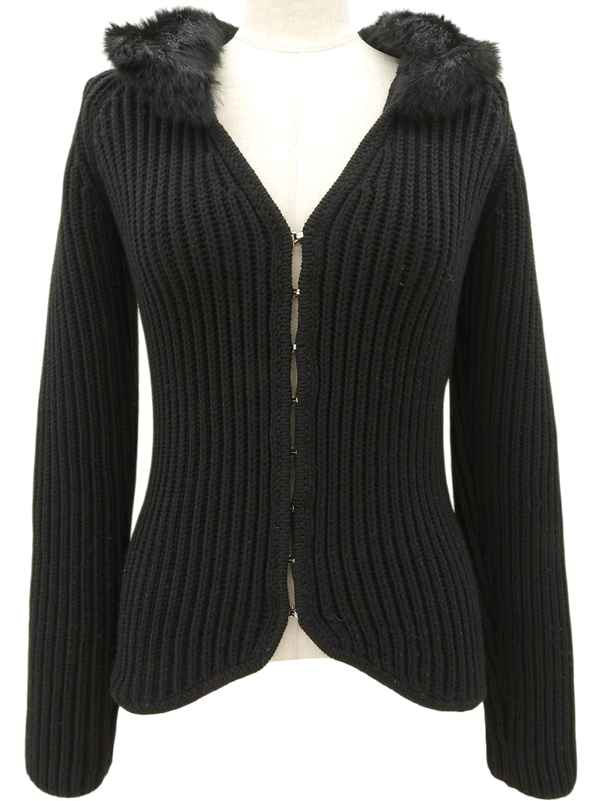 Faux Fur Knit Cardigan #S Black