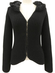 Faux Fur Knit Cardigan #S Black