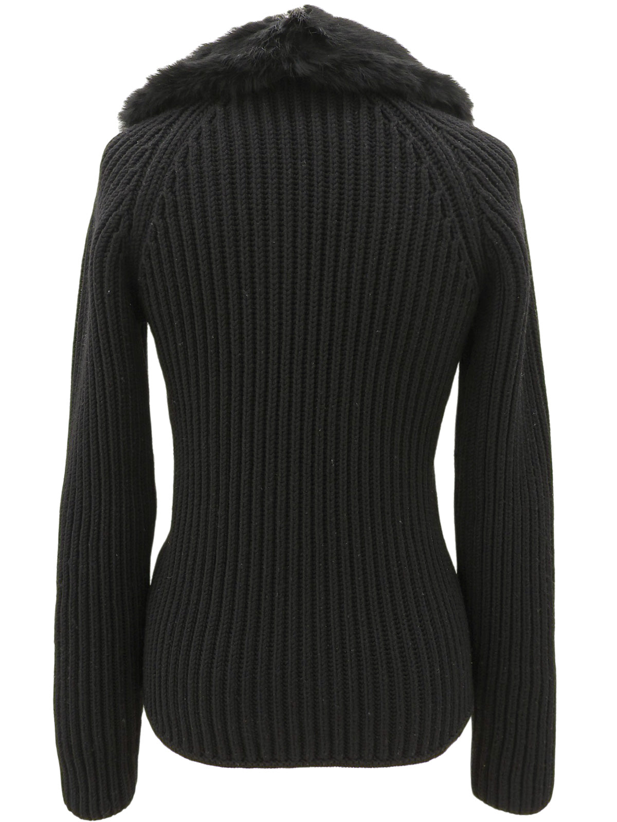 Faux Fur Knit Cardigan #S Black