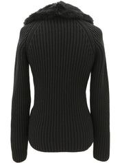 Faux Fur Knit Cardigan #S Black