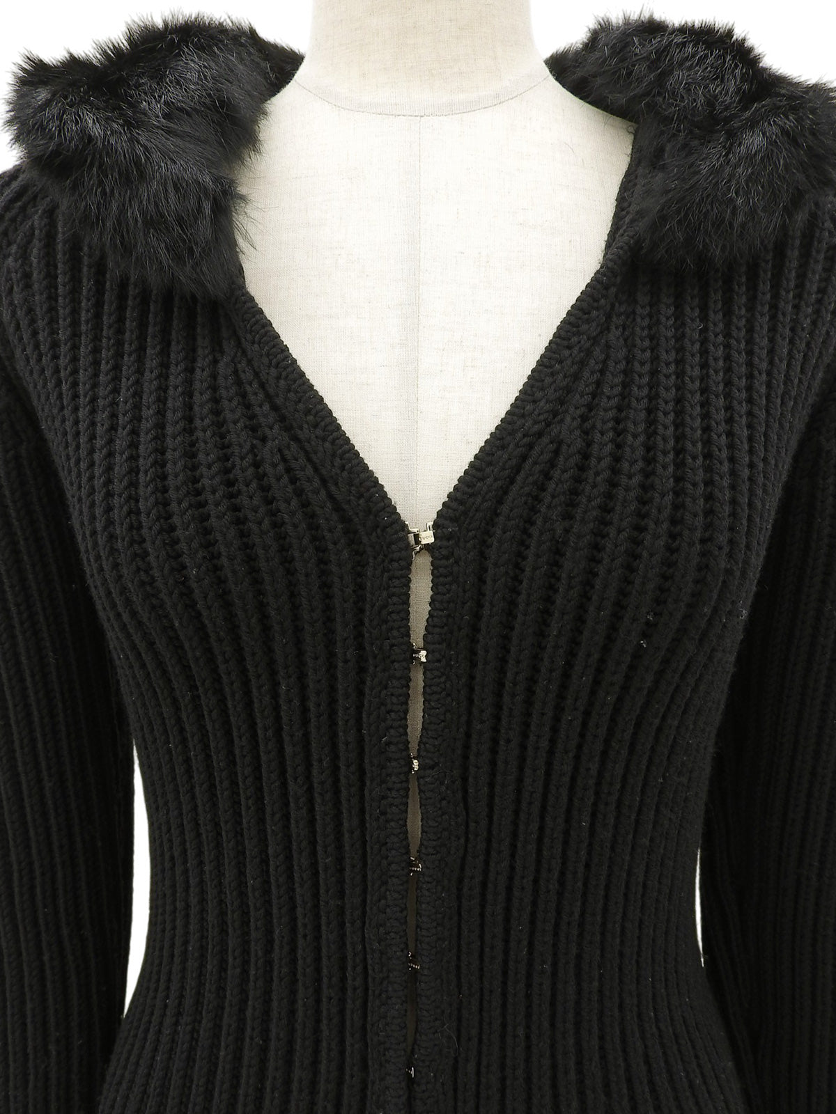 Faux Fur Knit Cardigan #S Black