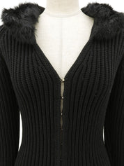 Faux Fur Knit Cardigan #S Black