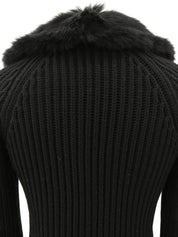 Faux Fur Knit Cardigan #S Black