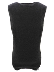 炭灰色/多色真丝羊绒混纺印花无袖上衣