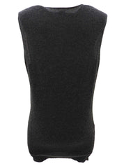 Silk and cashmere combination design print sleeveless top in charcoal gray/multi
